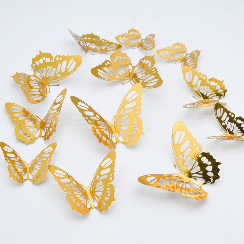 Autocollants muraux papillon 3D creux, 12 pièces, décoration de la maison, pour chambre d'enfants, pour chambre de filles
