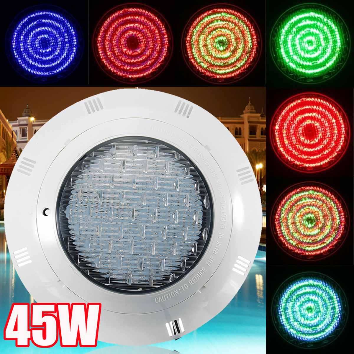 45w rgb led-uima-allasvaloa kaukosäätimellä, 45 lediä,  ip68 vedenpitävää ulkokäyttöön tarkoitettua vedenalaista upotettavaa valoa, lampiyövalo