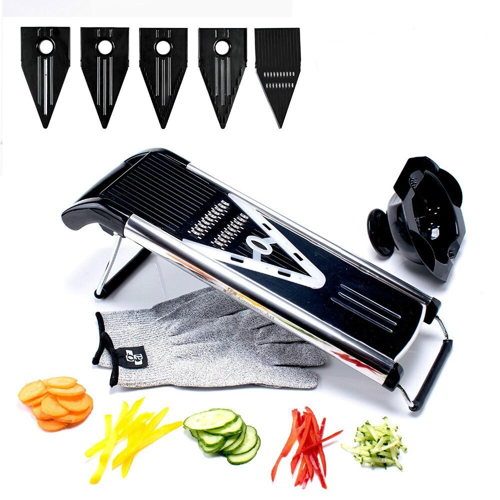 GJ Professionele Multifunctionele V-Snijmachine Mandoline Slicer Voedsel Chopper Fruit & Vegetable Cutter met 5 Messen Keuken Gereedschap