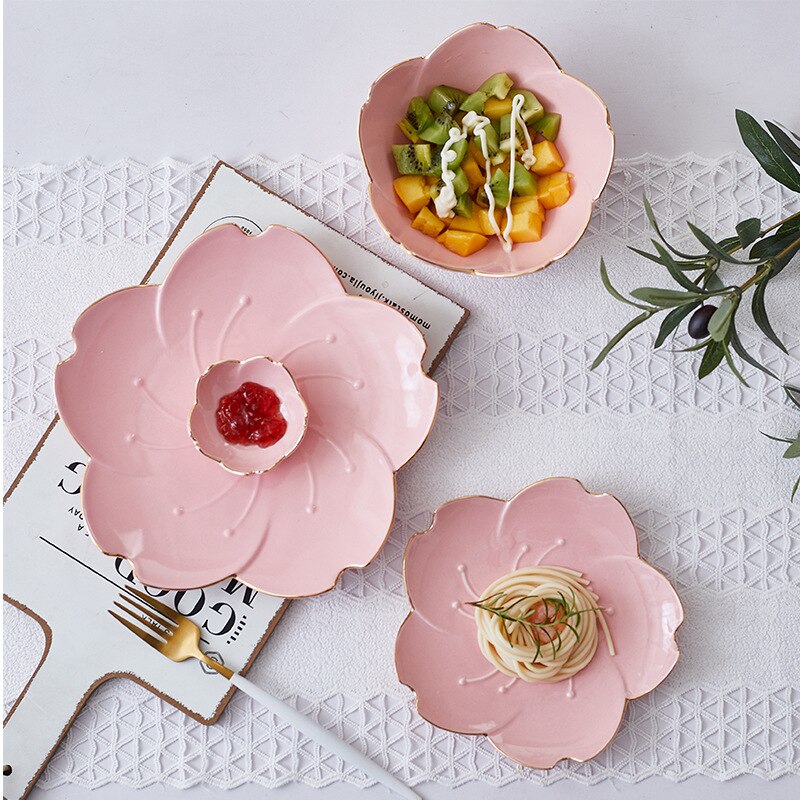 Blomster keramisk fad krydderi dyppeskål sakura keramisk fad kirsebærskål trinket platos sauce fad blomsterfad til køkken