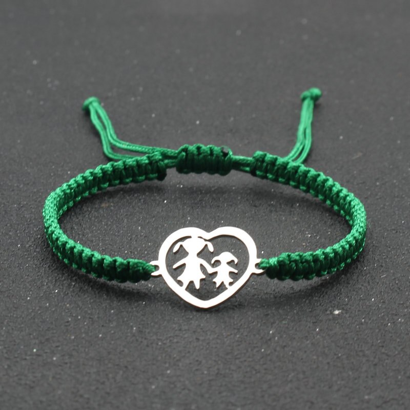 Ręcznie plecione liny bransoletka ze stali nierdzewnej w kształcie serca matka i córka uroku bransoletki dla kobiet biżuteria mankiet Pulsera: Green