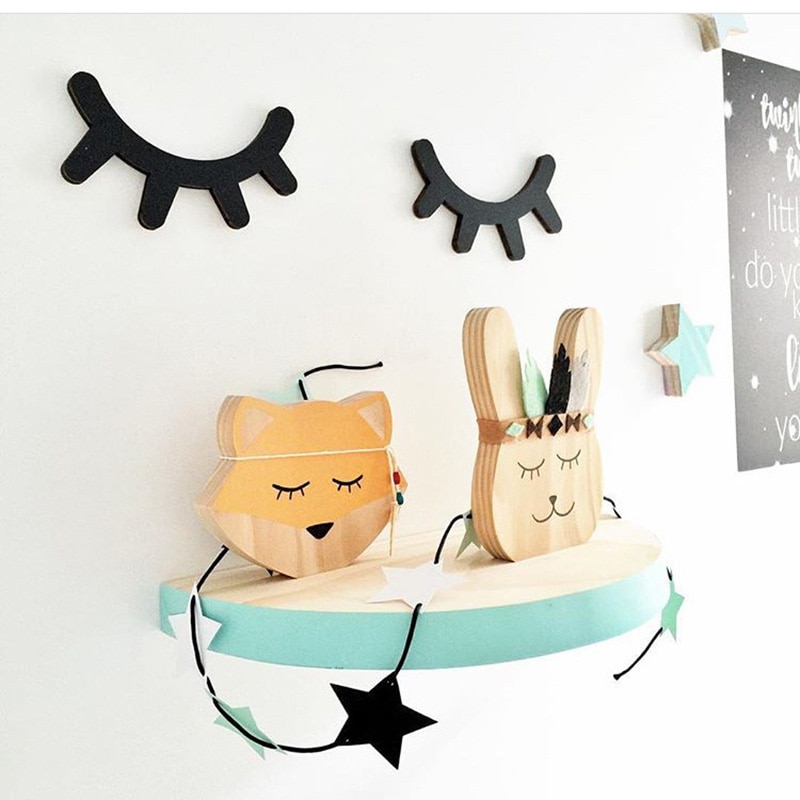 Adhesivo con de pestañas para pared DIY, 1 par, 3D de madera con bonitos ojos dormilones, decoración para la sala de estar de niños, pegatinas de pared para para niñas