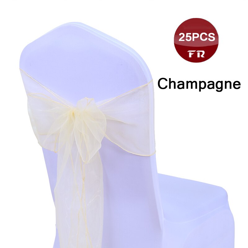 25pc farverige organza sløjfer vævet tyl rulle bryllupsfest dekoration bordløber organza gaze stol sashes sløjfe: Champagne