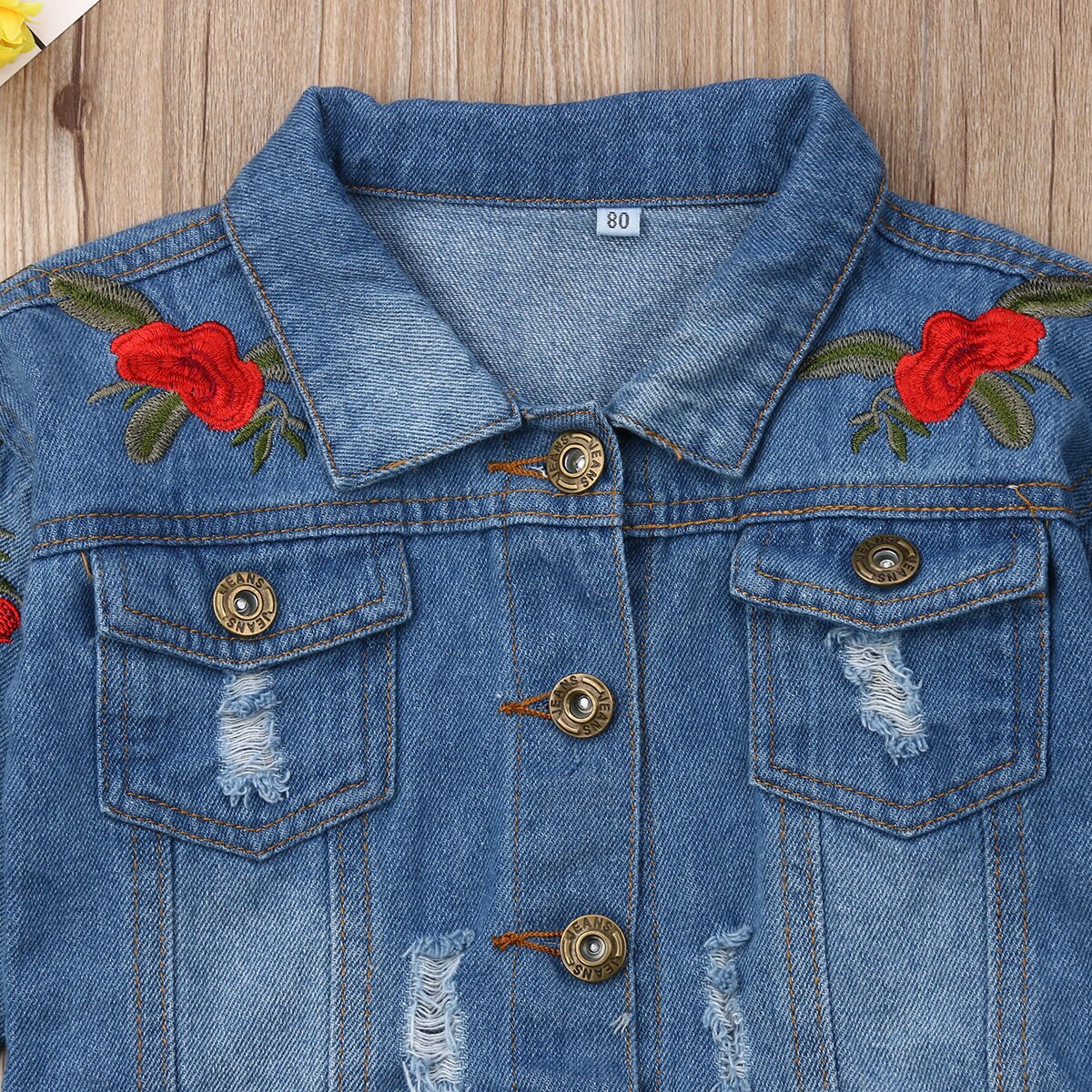 Kids Girls Denim Jacket Baby Outfits Embroidery Coat Short Girl Coats Kids Long Sleeve Jacket Outerwear For Children Top