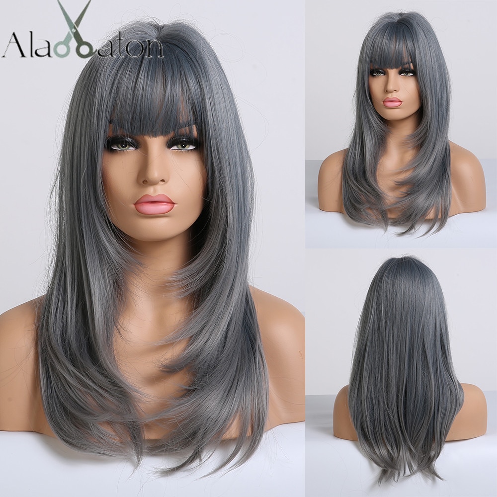 ALAN EATON Middle Part Synthetic Wigs Ombre Black Brown Honey Wig with