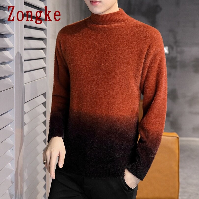 Zongke gradient färg turtleneck herr pullover turtle neck herrkläder ull herrtröja stickad m -3xl höst