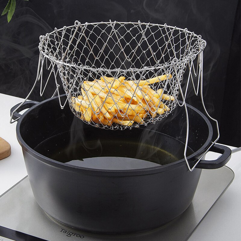 Plegable de enjuague de tensión de acero inoxidable plegable freír cesta tamiz colador de malla colador cocina accesorios de utensilios para cocina