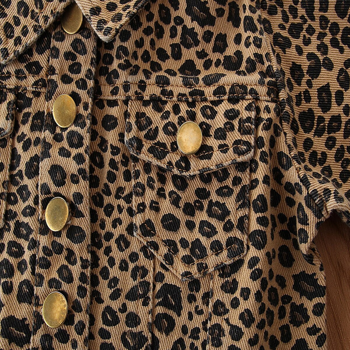 Chaqueta de manga larga con cuello doblado para niña, de leopardo con botones, bolsillos delanteros, a la , primavera y otoño