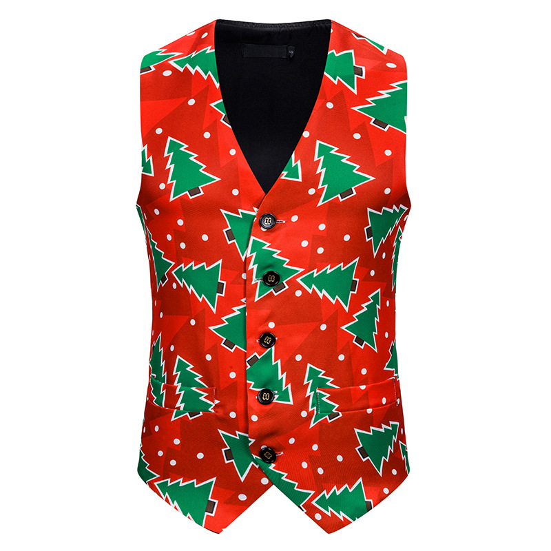 Groene Kerst Vest Mannen 3D Candy Cane Print Vest Mens Xmas Feliz navidad Party Tuxedo Vesten Chaleco hombre
