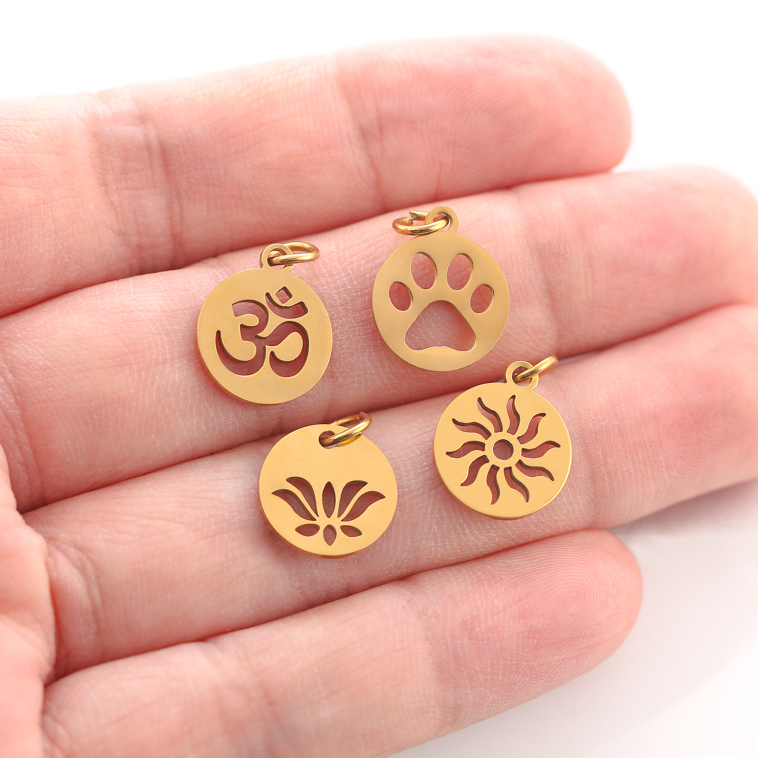 5 stuks/set dierenklauw bedeltjes van roestvrij staal: kat/olifant/kolibrie/yoga bedeltje voor het maken van doe-het-zelf kettingen, oorbellen, sieraden en hangers