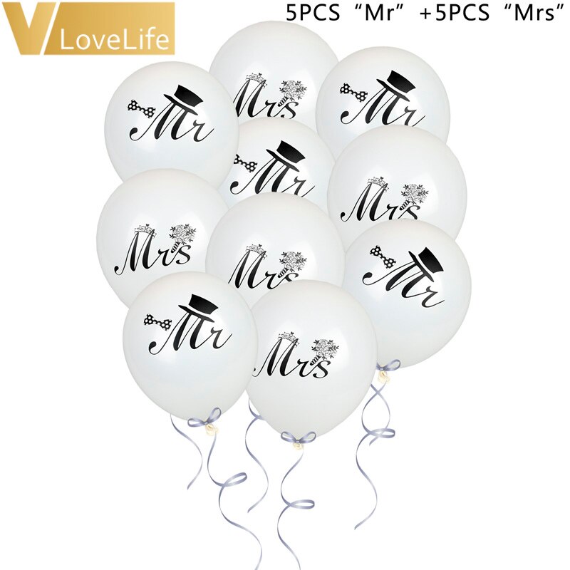 10 pulgadas 10 Uds Mr & Mrs globos de látex blanco redondo estampado San Valentín evento compromiso boda celebración suministros de decoraciones para fiestas: Mr and Mrs