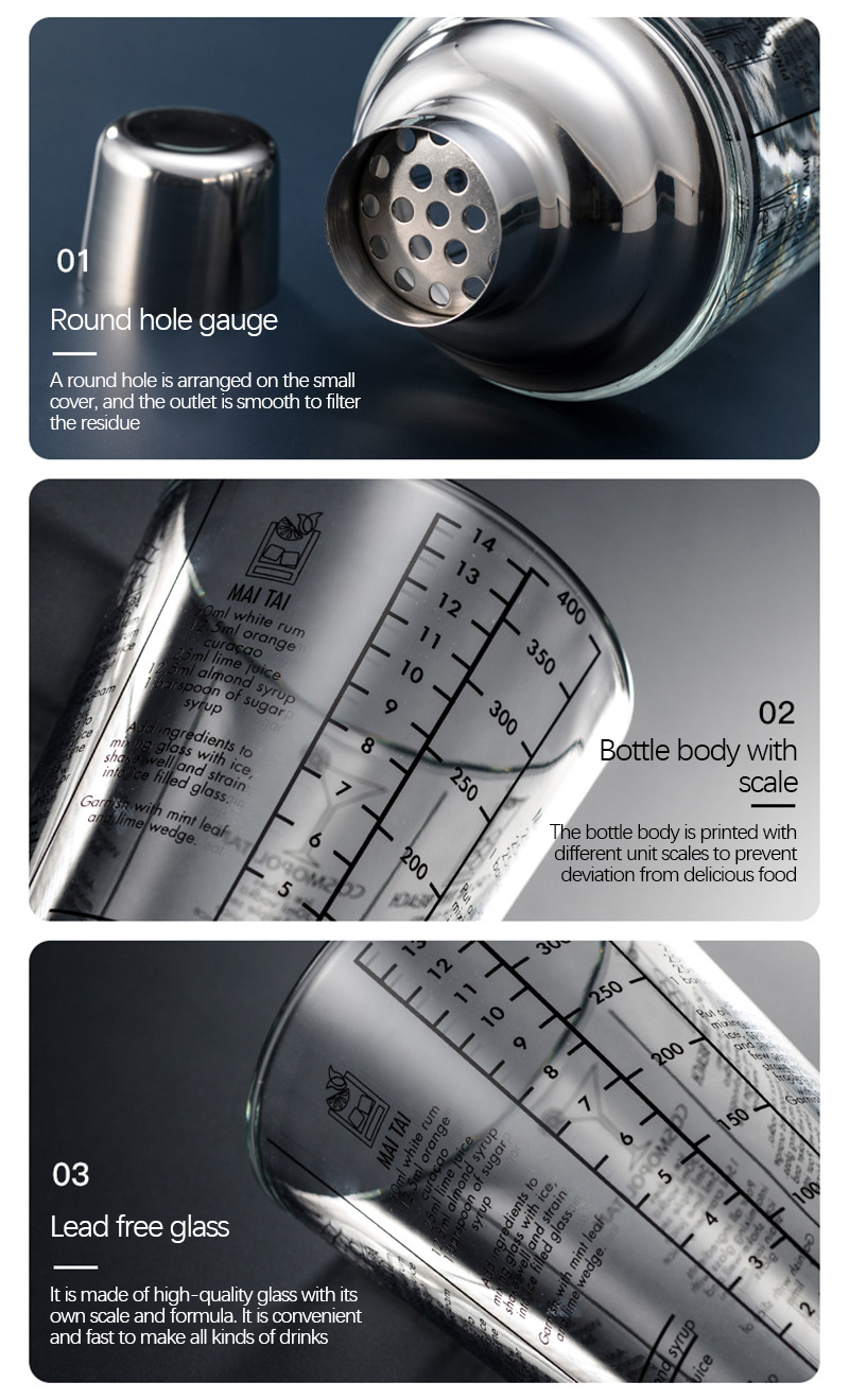 Cocktail Shaker Scale Glass Hand Wine Beverage Mixer Shaker Bartender Fruit Juice Snow Ke Cup Party Bar Tools