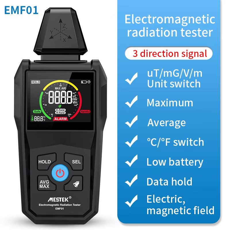Mestek EMF01 Meter Geiger Detector Electromagnetic Radiation Tester Electric Magnetic Field Scanning Induction EMF Dosimeter