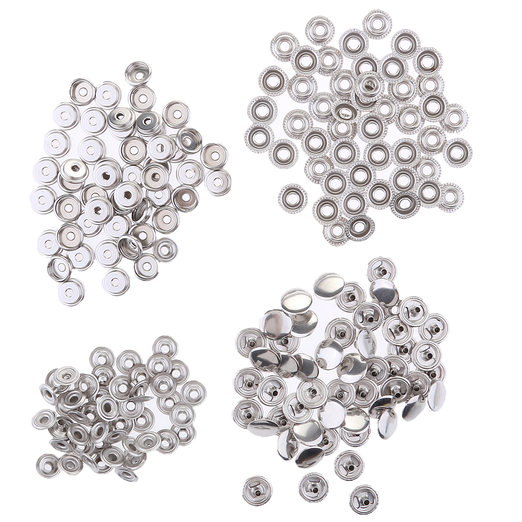 Stainless Steel Fastener Snap Press Stud Button Marine Set 100Pcs