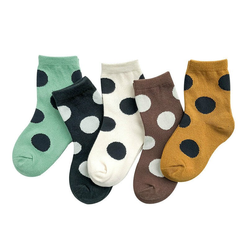 5-pair pacote menino meias meias de algodão meias da menina outono e inverno grande polka dot cor combinando meias crianças meias de algodão: L 6-8 years old