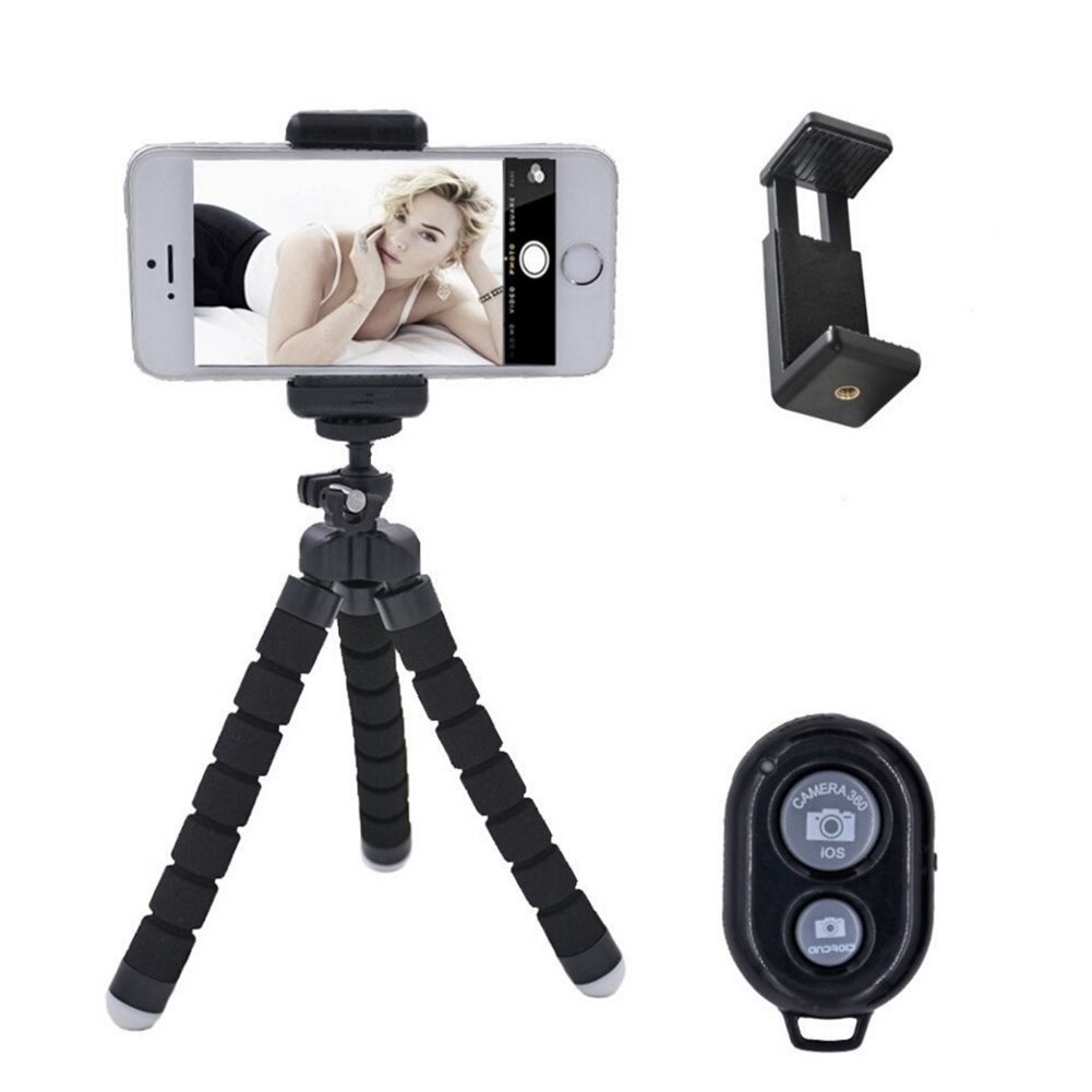 Flexibele Spons Octopus Mini Statief Monopod met Bluetooth Remote Shutter voor IPhone Mini Camera Statief Telefoon Houder Clip Stand