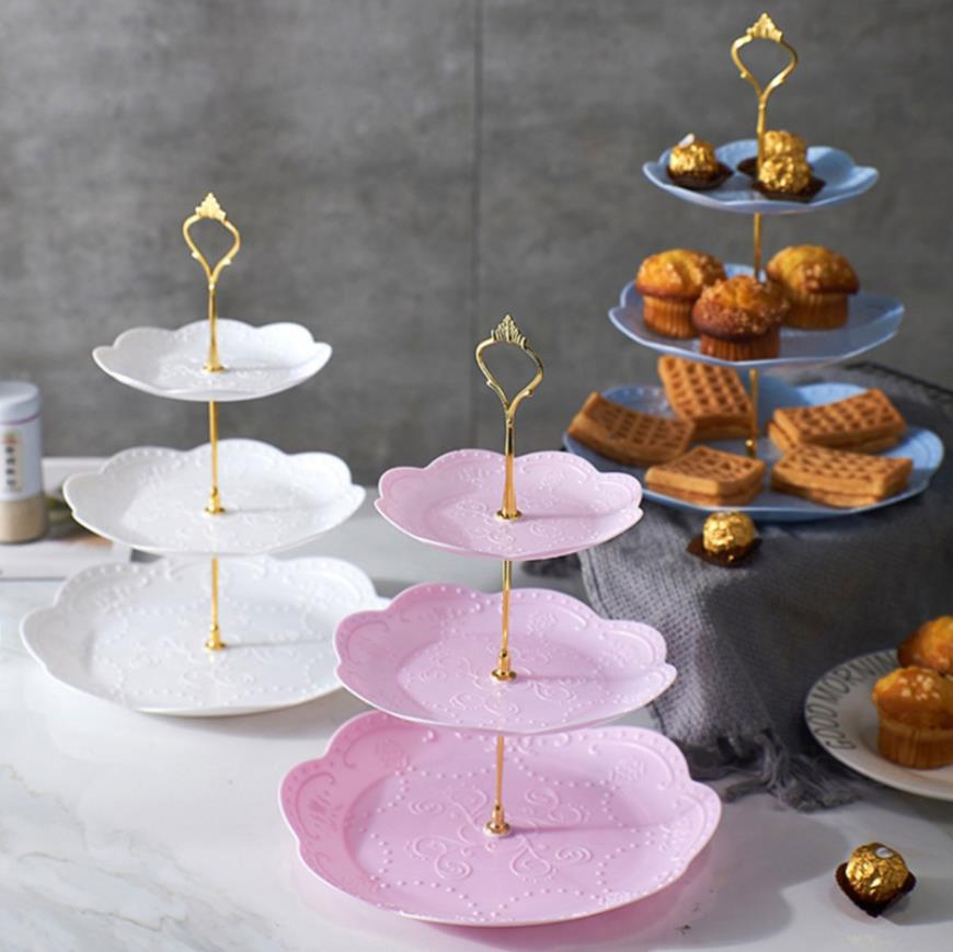 Creatieve Drie Lagen Cake Stand Modieuze Woonkamer Dessert Fruit Verjaardagsfeestje Bruiloft Snack Cupcake Plaat