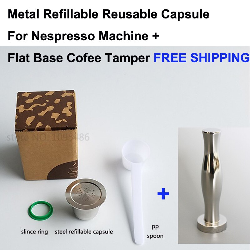 2Pcs Nespresso Machine Compatibel Rvs Metalen Capsule Navulbare Reusabl + Koffie Sabotage