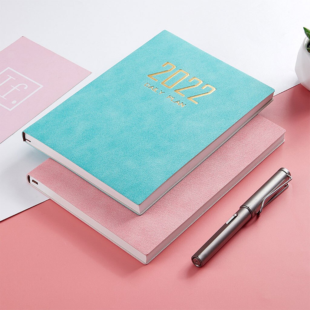 2022 PU Planner Schedule A5 Daily Planner Hourly Timetable Dated Ruled Daily Pages Ribbon Bookmark for Office Women Men