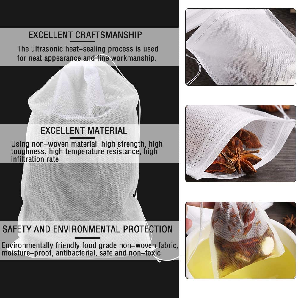 100Pcs 20x30cm Large Tea Bag Disposable Empty Tea Filter Bags No Mess Mesh Bags with Drawstring for Iced Coffee Loose Leaf Tea