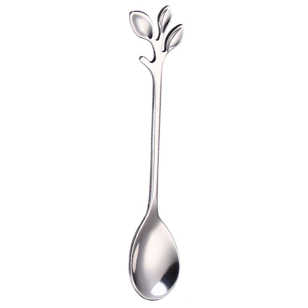 Stainless Steel Leaf Shape Handle Coffee Spoon Dessert Snack Scoop Fork Couple Teaspoon Small Spoon Tableware Cucharas: Sliver Spoon