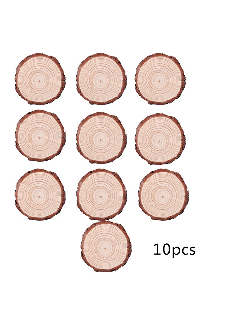 10Pcs Round Unfinished Wood Slices Circles With Tree Bark Log Discs DIY Crafts Wedding Birthday Party Painting Home Decoration