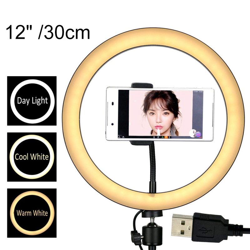 1PC 12In LED Selfie Ring Light USB Flash Camera Photography Enhancing Photography Fill Light 3 Adjust Light Brightness