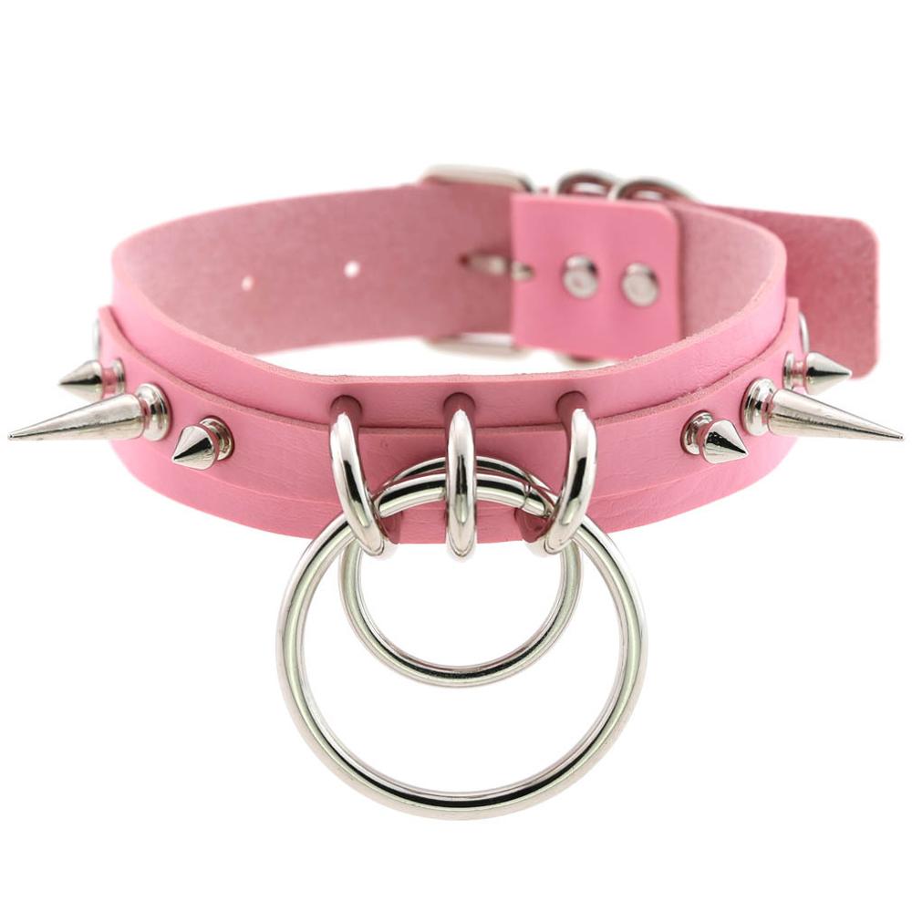 Spiked Choker For Women Men Punk Rock Collar Goth Necklaces Leather Studded Choker Girls Harajuku Gothic Jewelry: pink