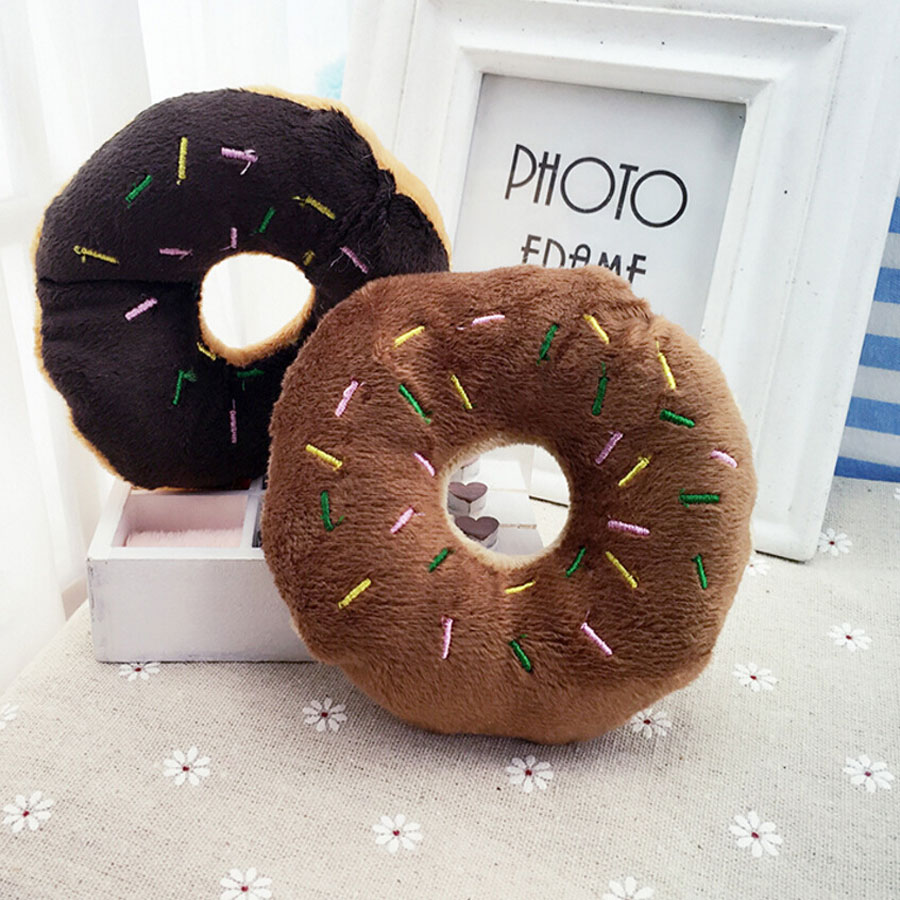 Mordedor Rosa Color café para perros, juguetes para lanzar, antiestéticos, adorable mascota, perro, cachorro, gato, chirrido, sonido, Donut, juguetes de juego para perros de 14cm