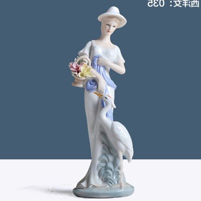 Decoración moderna para el hogar, artesanía de cerámica, figura de chica bonita, estatua, adornos europeos, vitrina de exhibición,