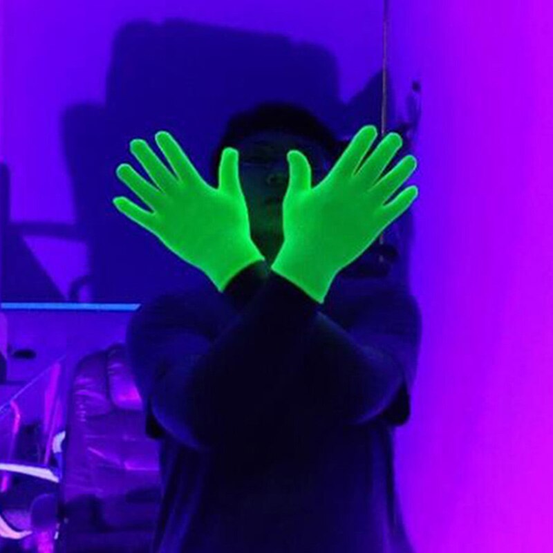 Gants magiques fluorescents lumineux, fournitures de fête qui brillent dans la nuit, néon, fête du nouvel an, mains, doigt, veilleuse, décoration