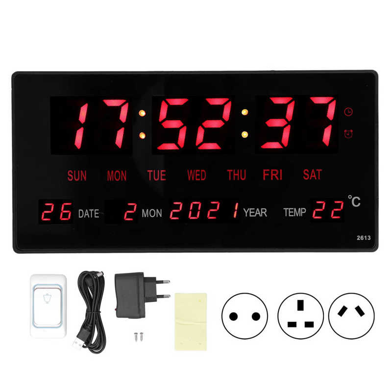 100‑240V LED Digital Wall Clock Desktop Large Display Electronic Date Clock Power Off Memory for School