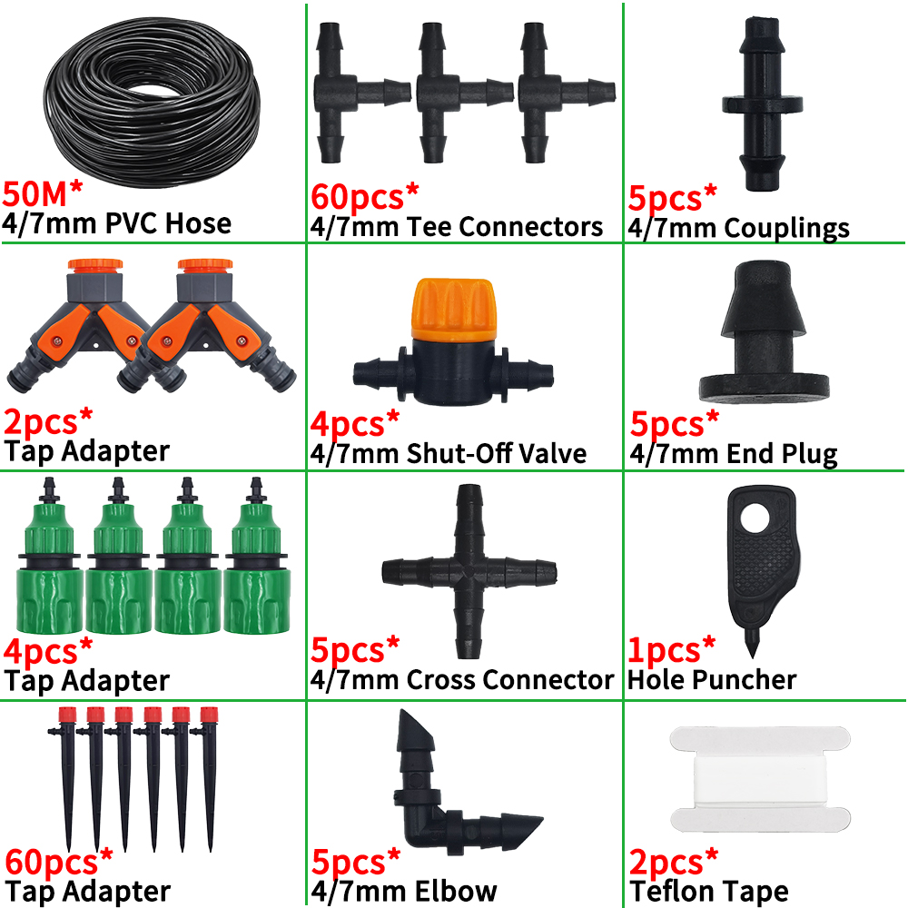 Garden Drip Irrigation System Adjustable Sprinkler Drippers 1/4'' Hose Ball Valve Timer Watering Flowers Lawn Greenhouse: Orange