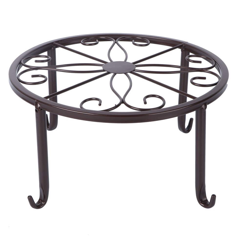 Indoor Outdoor Plant Stand Metal Flowerpot Stand Round Iron Plant Pot Holder 24x24x13cm (White): As Shown