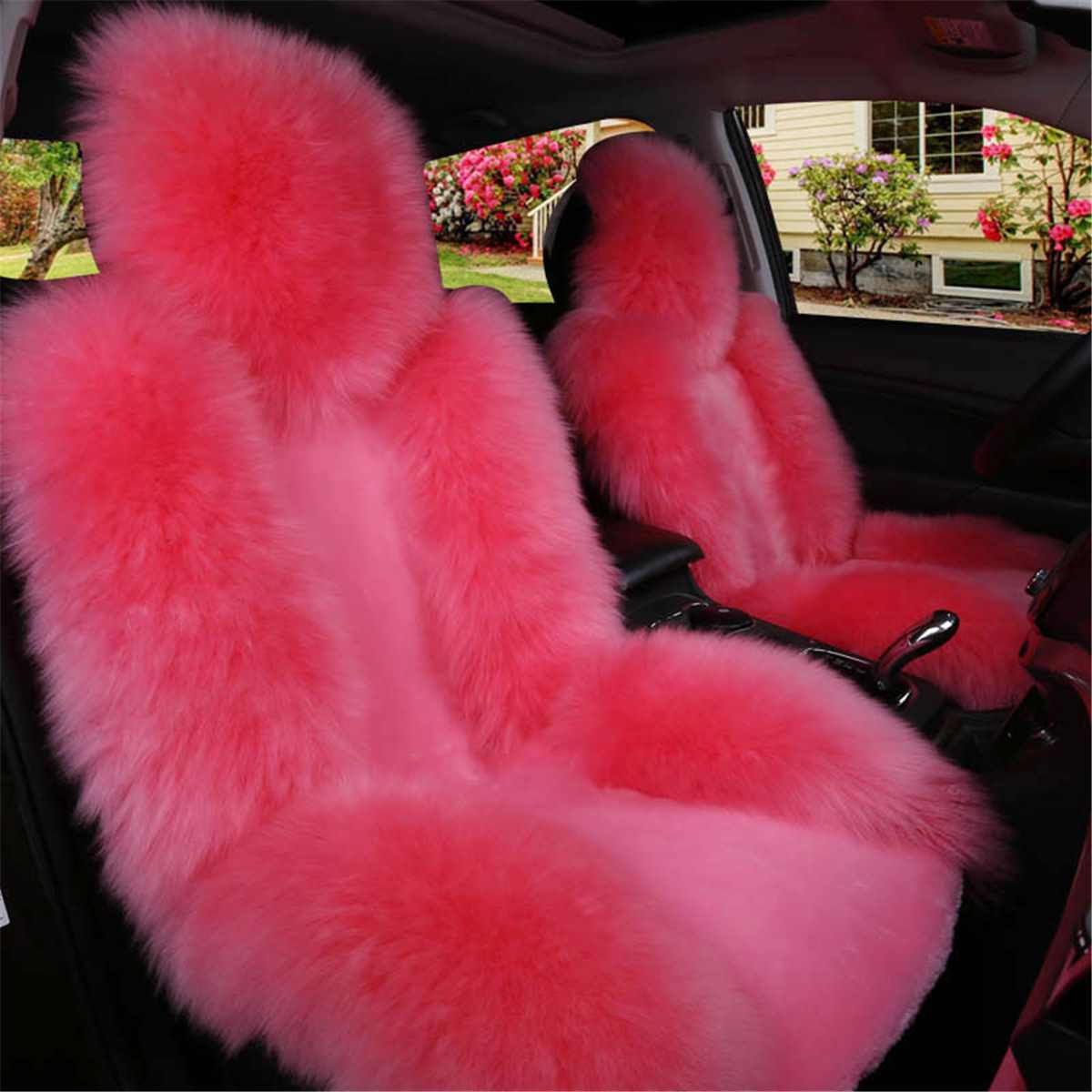 Auto Seat Cover Lange Wollen Front Seat Cover Universele Auto Zitkussen Winter Warm Furry Fluffy Auto Voorste Rij seat Hoes: Roze