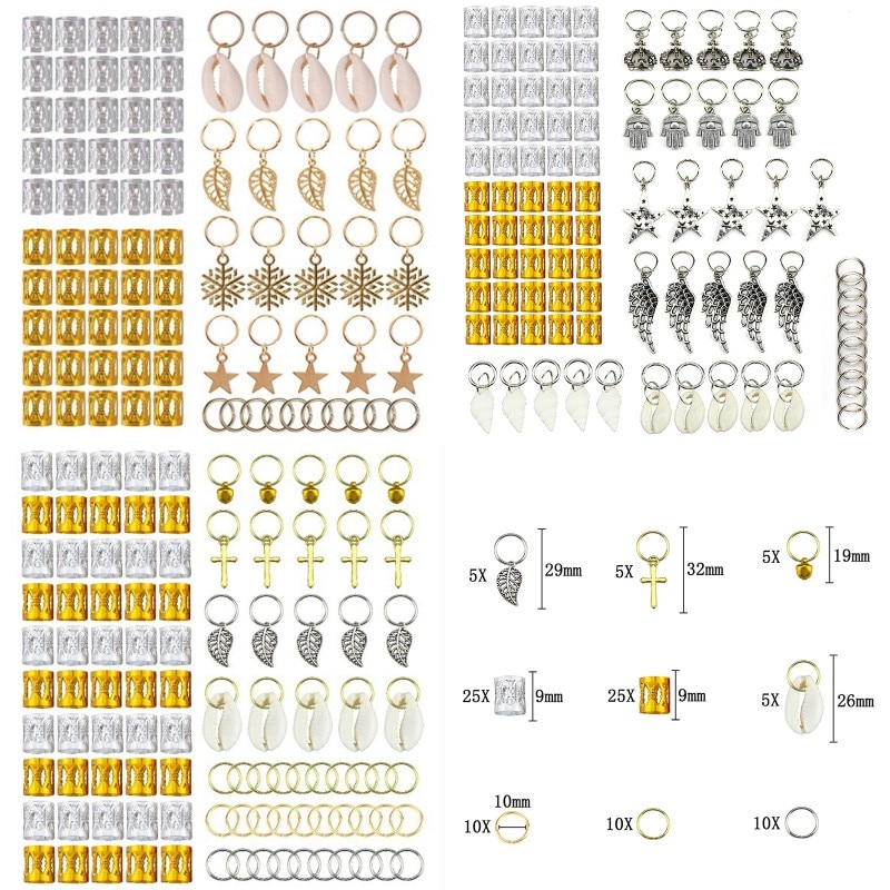 80/90/100 stk guld hår fletning dreadlocks perler hårring manchetter gør-det-selv blad star diy hårspænde dread tube charm dreadlock tilbehør