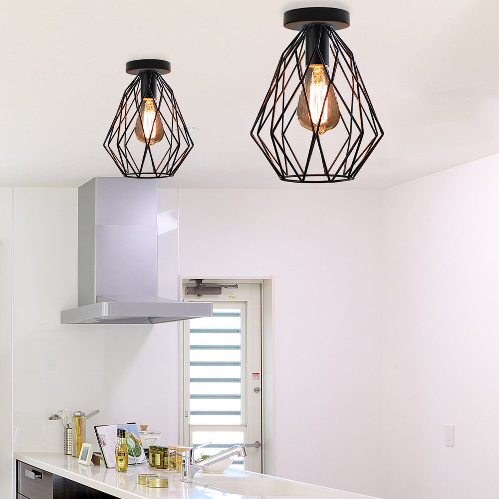 Plafondlamp met ijzeren kooi, moderne led-kap, industriële plafondlamp, scandinavische verlichting, kooiarmatuur voor woonkamerdecoratie