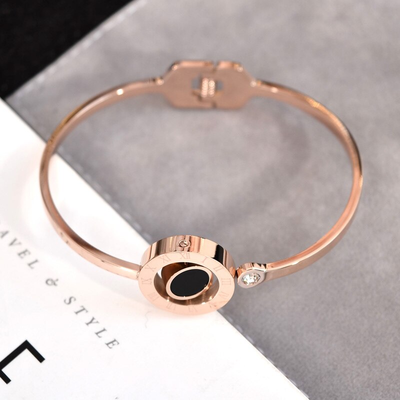 YUN RUO Schmuck Rose Gold Farbe Kann Drehen Runde Hülse Armreif Liebhaber Manschette Edelstahl Frau Nie Verblassen Freies einkaufen