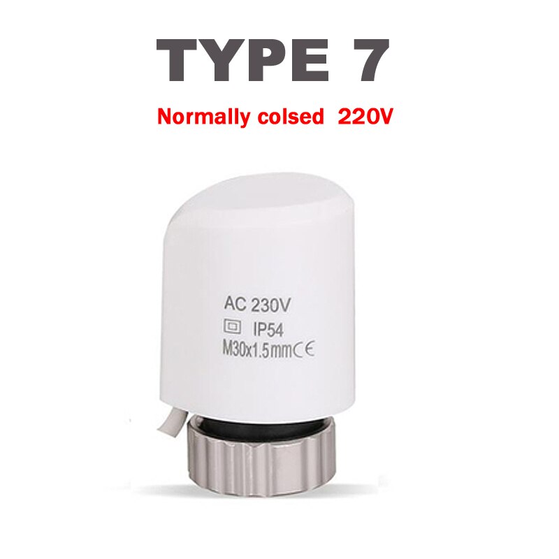 Normalt lukket 220v elektrisk termisk aktuator normalt åben ventil hoved vandudskiller til termostat manifold ventiler no/nc: Type 7