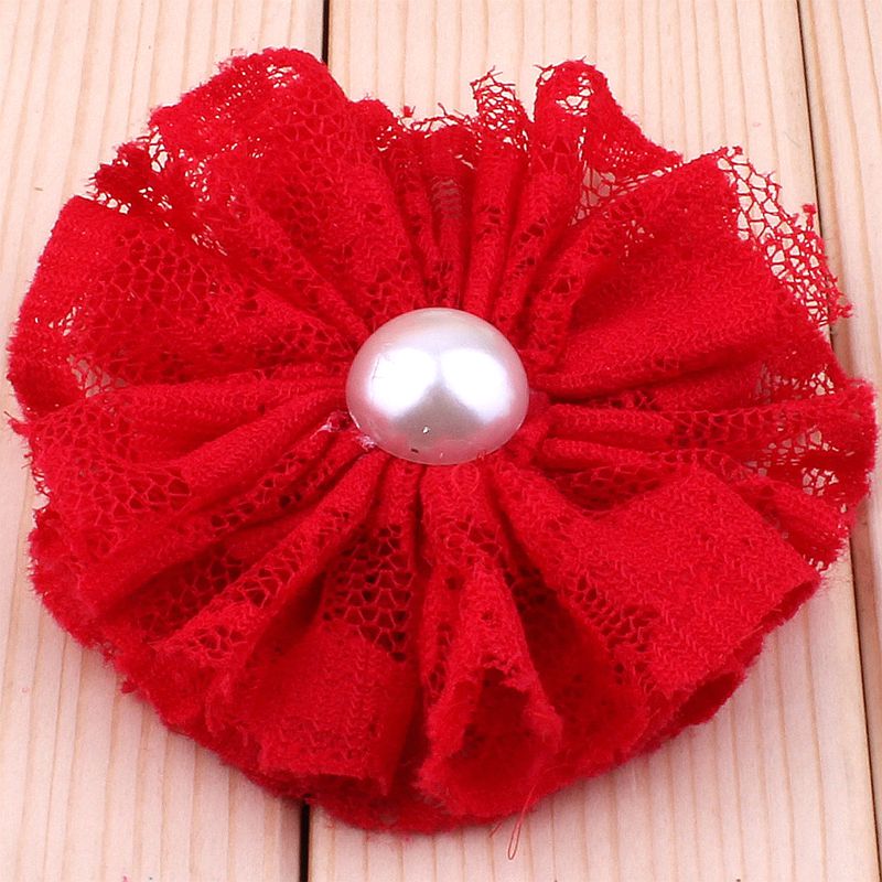 5 teile/los 7 cm 15 farben Ausgefranste Mesh Spitze Blumen Mit Perle Für Haar Zubehör Shabby Künstliche Stoff Blumen Für stirnbänder: Grün