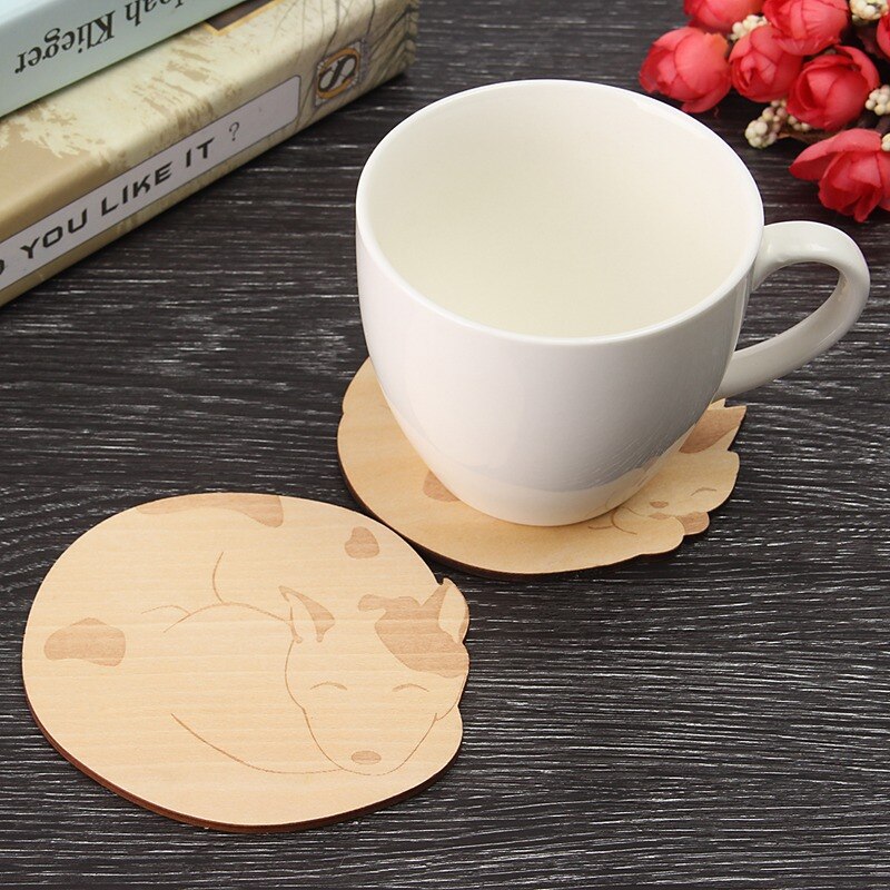 Arshen Lovely 4 unids/set gato zorro perro venado tallado posavasos de madera para taza almohadilla aislante térmico mantel estera de mesa de cocina