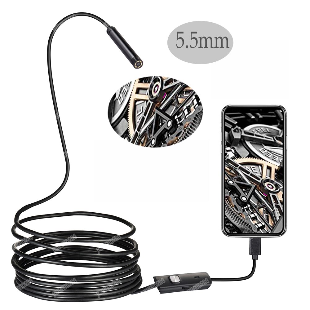 USB Endoscoop Camera 5.5 MM Lens 1 M/2 M/5 M Semi-Rigide Kabel Android Waterdicht borescopen Mini Camera Voor PC Android Telefoon