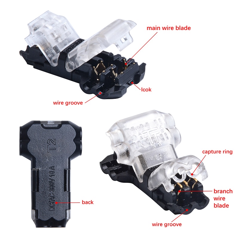 Bloque de terminales de abrazadera de cable, 2 uds., dc/ac 300v 10a 18-22awg sin soldadura y sin tornillos, ajuste fácil para tira led