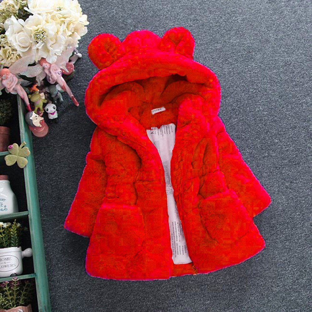 Kinder Winter Tragen Ohr Mantel Neue Baby Mädchen Dicke Fleece Für Baby Mantel Nette Mit Kapuze Kinder Rote Kleidung # g30