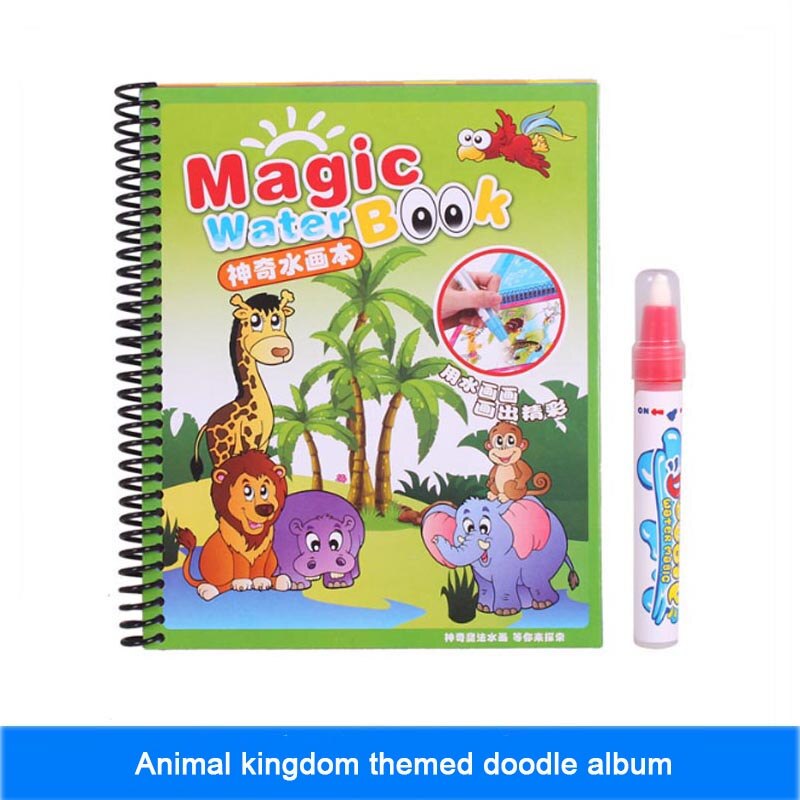 Disegno Album Giocattoli Del Fumetto Vernice Learning Libro Libro di Doodle Album di Pittura Acqua Riciclabile Colorazione Notebook Ricaricabile Penna Cartone: Animal kingdom