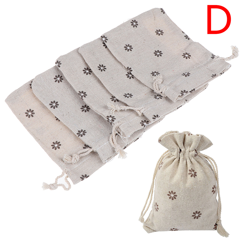 5PCS/lot Drawstring Bags Mini Jute Drawstring Burlap Bags Party Christmas Jewelry Pouches Packing Bag: D