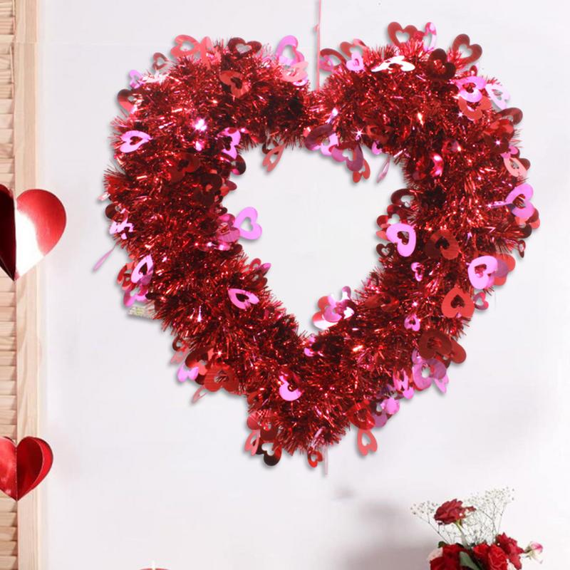 Corona de corazón de San Valentín, corona de puerta Artificial, corona de San Valentín en forma de corazón rojo, decoración romántica para el hogar