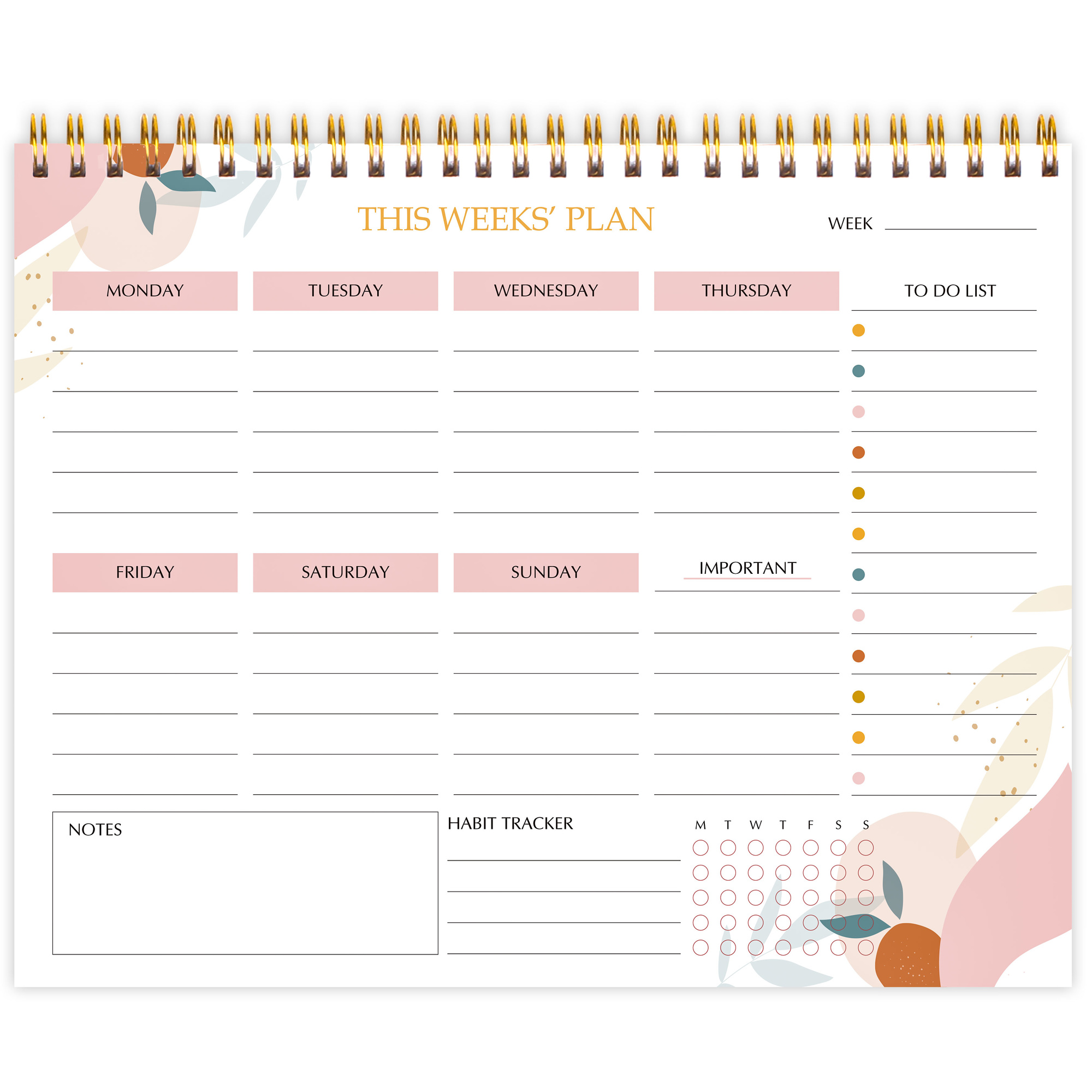Daily Weekly Non-dated Planner Agendas Desktop Notepad to-Do List Habit Tracker School Office Schedule Stationery