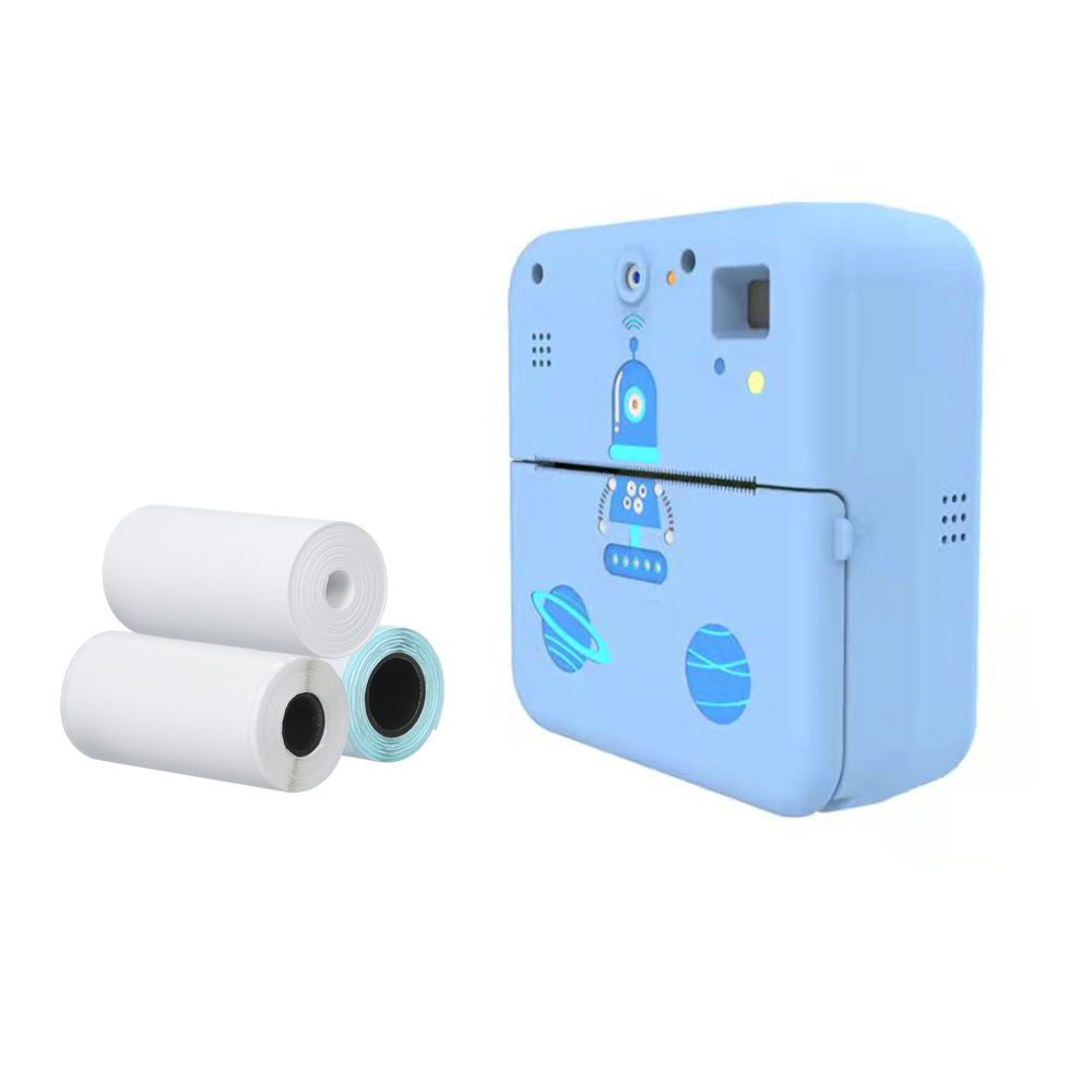Mini stampante fotografica stampante termica per etichette Wireless 1080P fotocamera per stampa istantanea con carta per stampante a 3 rotoli per promemoria di lavoro della lista di viaggio: Blue