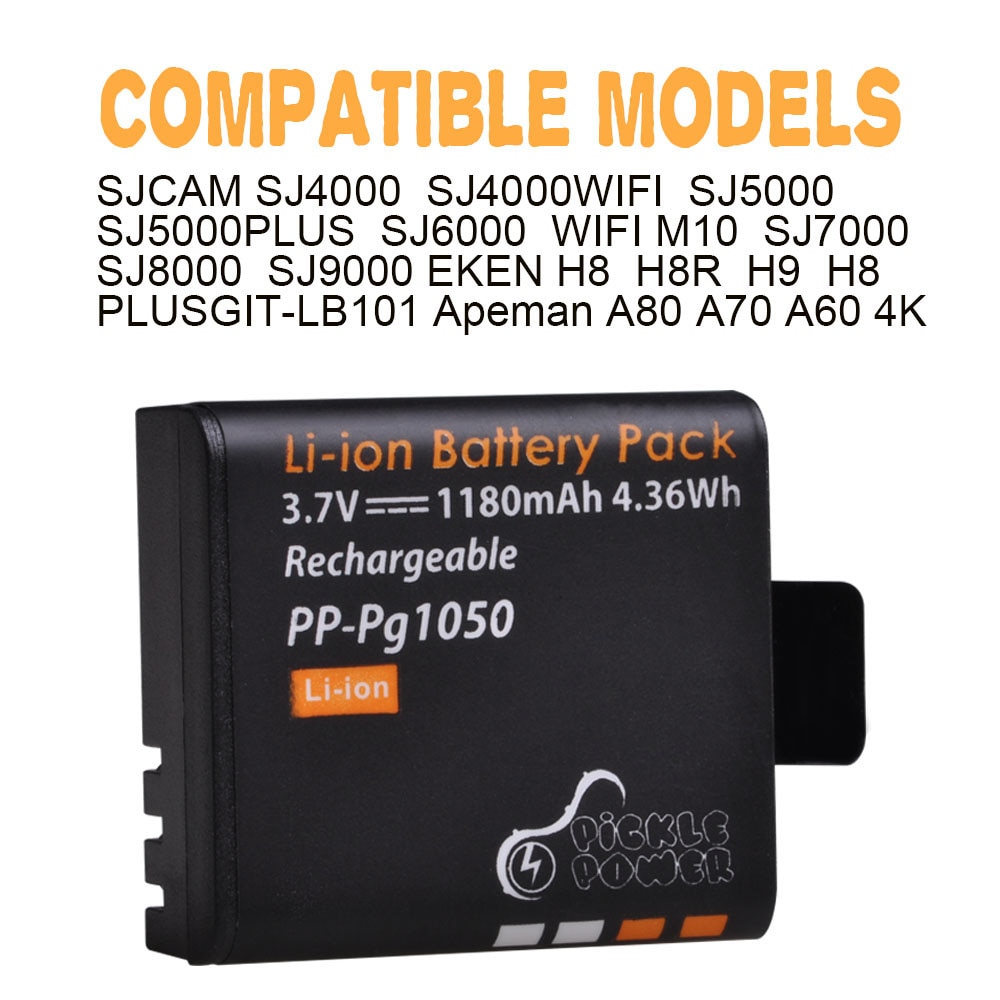 4 Uds 1180mAh PG1050 batería y cargador USB con LCD para SJCAM SJ4000 M10 SJ5000 SJ5000X para EKEN H9 H9R H8R H8 GIT PG900